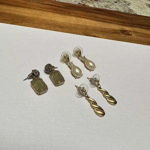 Lot Of 3 Gold Tone Dangle Earrings Pierced - 1 J.Crew / 1 Richelieu